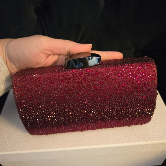 WHBM White House Black Market Elegant Red Crystal Clutch With Chain Strap NWT - Picture 9 of 16